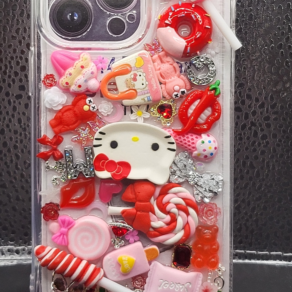 Decorative Junk  Phone Case with Red and Pink Accents Iphone 14 Pro Max